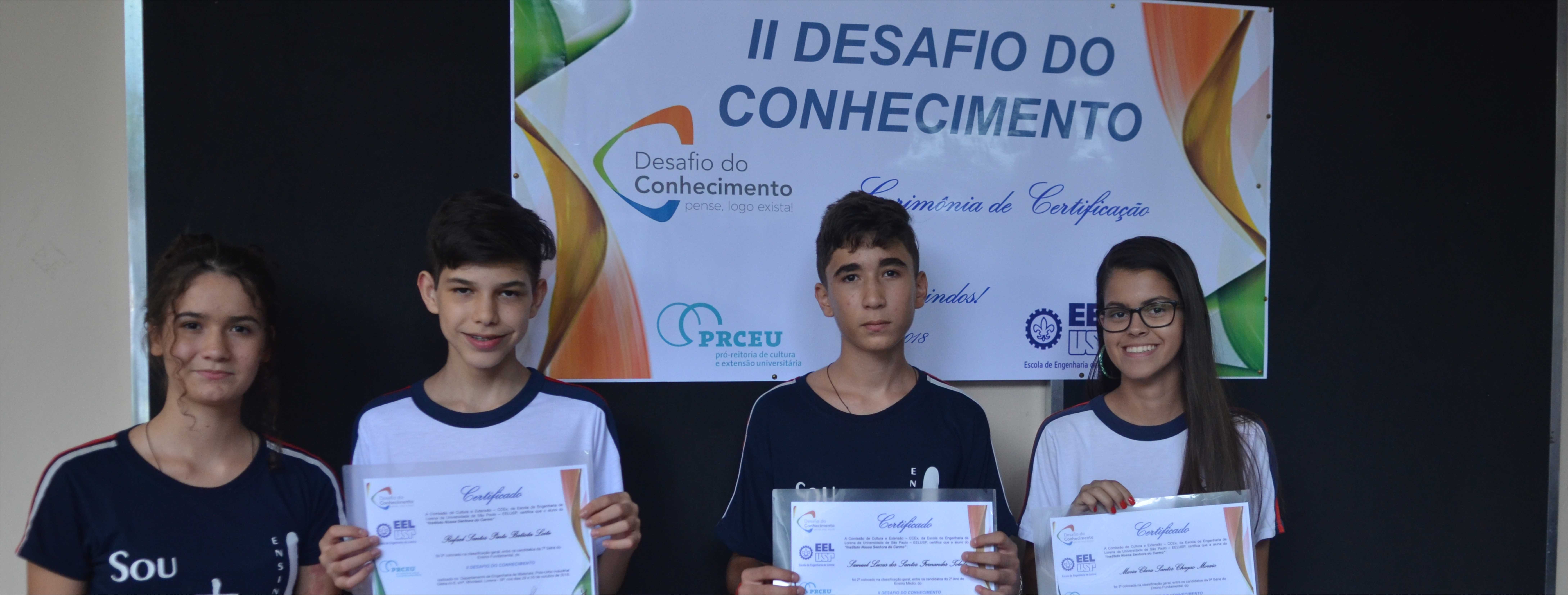 Estudantes do Colégio do Carmo são premiados em “Desafio do  Conhecimento” da USP